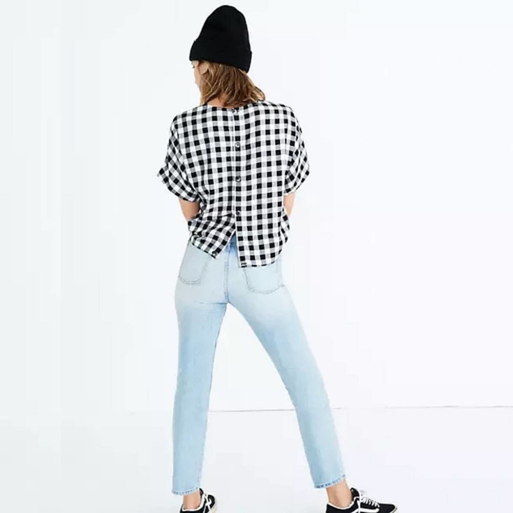 Madewell Buffalo Check Button-Back Tie-Front Tee - Picture 6 of 14